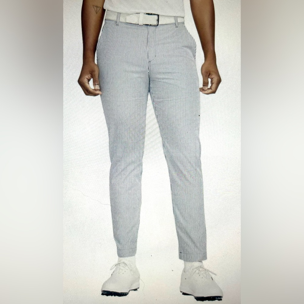 NWT NIKE Dri-Fit UV Seersucker Chino Golf Pants Navy White Stripe 30 x 30